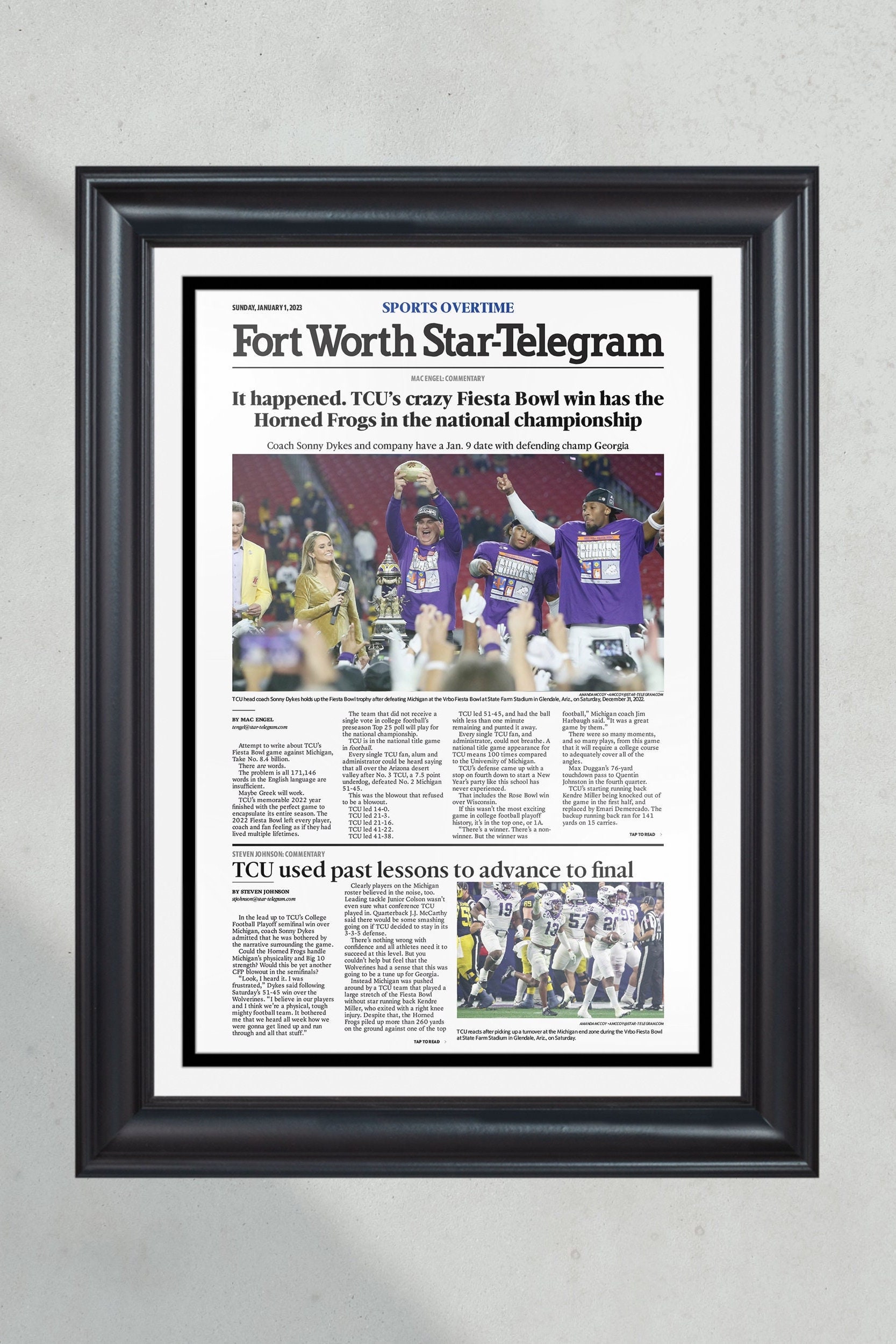2022 TCU Horned Frogs Fiesta Bowl Framed Front Page Newspaper Print PT60780