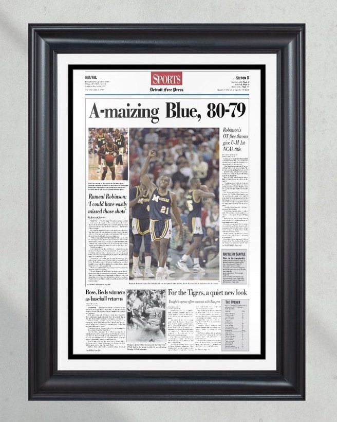 1989 Michigan Wolverines NCAA College Basketball Champions Framed Front Page Newspaper Print PT60853
