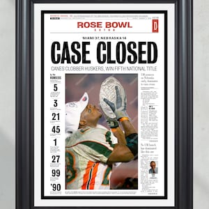 2001 Miami Hurricanes NCAA College Football National Champions Framed Front Page Newspaper Print
