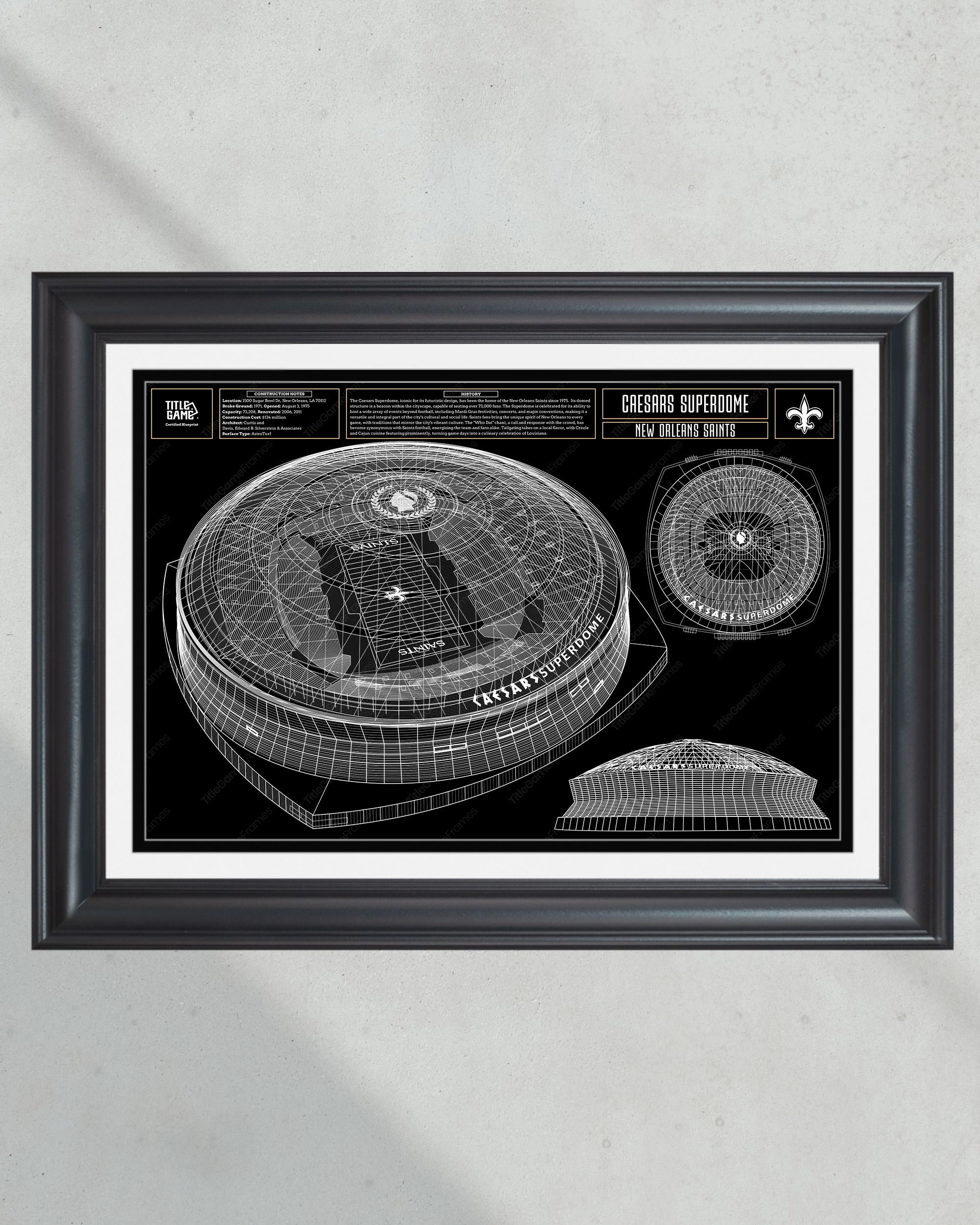 New Orleans Saints Ceasars Superdome Stadium Blueprint Football Print PT60768