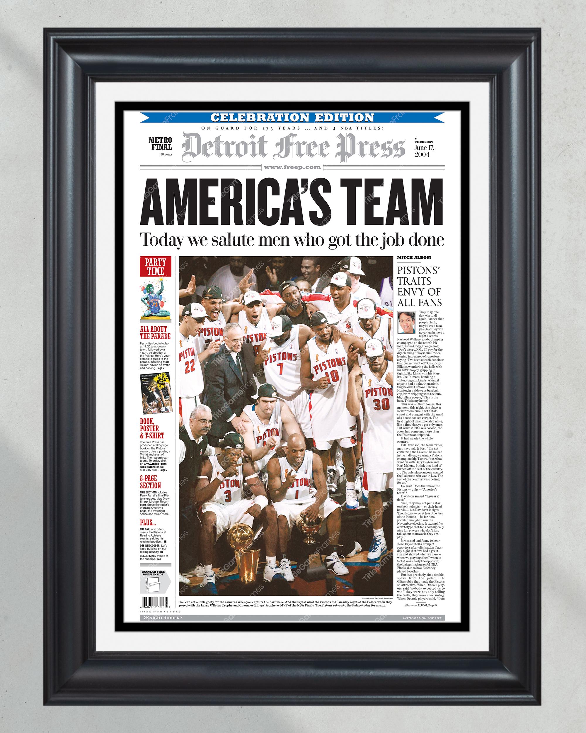 2004 Detroit Pistons NBA Champion Framed Front Page Newspaper Print PT60340