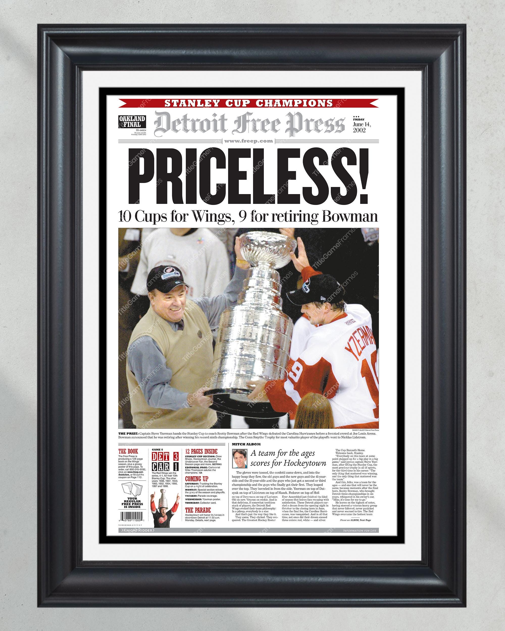 2002 Detroit Red Wings Stanley Cup Champions Framed Newspaper - "PRICELESS!" PT60980