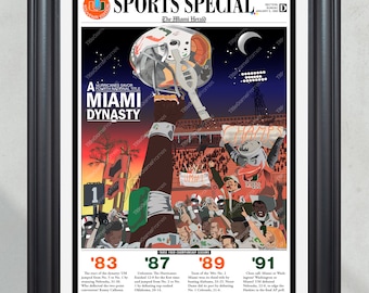 Periódico enmarcado de los Miami Hurricanes de 1991: Campeones Nacionales de la Dinastía Miami
