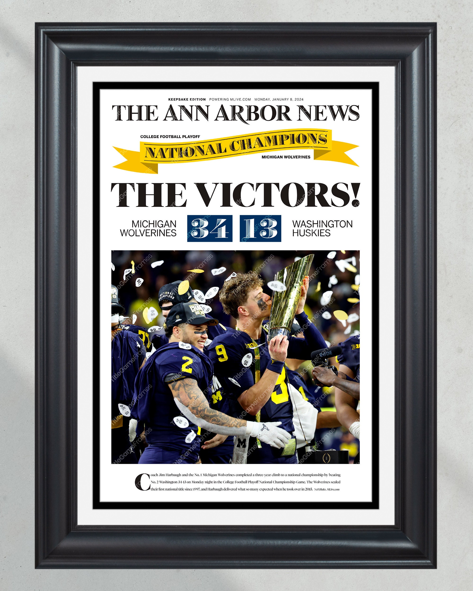 2024 National Champions: 'THE VICTORS!' - Michigan Wolverines' Ann Arbor Framed Newspaper Print PT60515