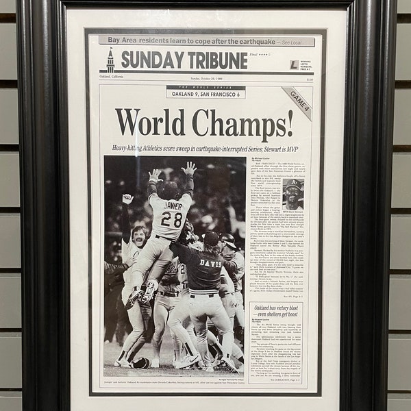 1989 Oakland A’s World Series Champions Framed Front Page Newspaper Print