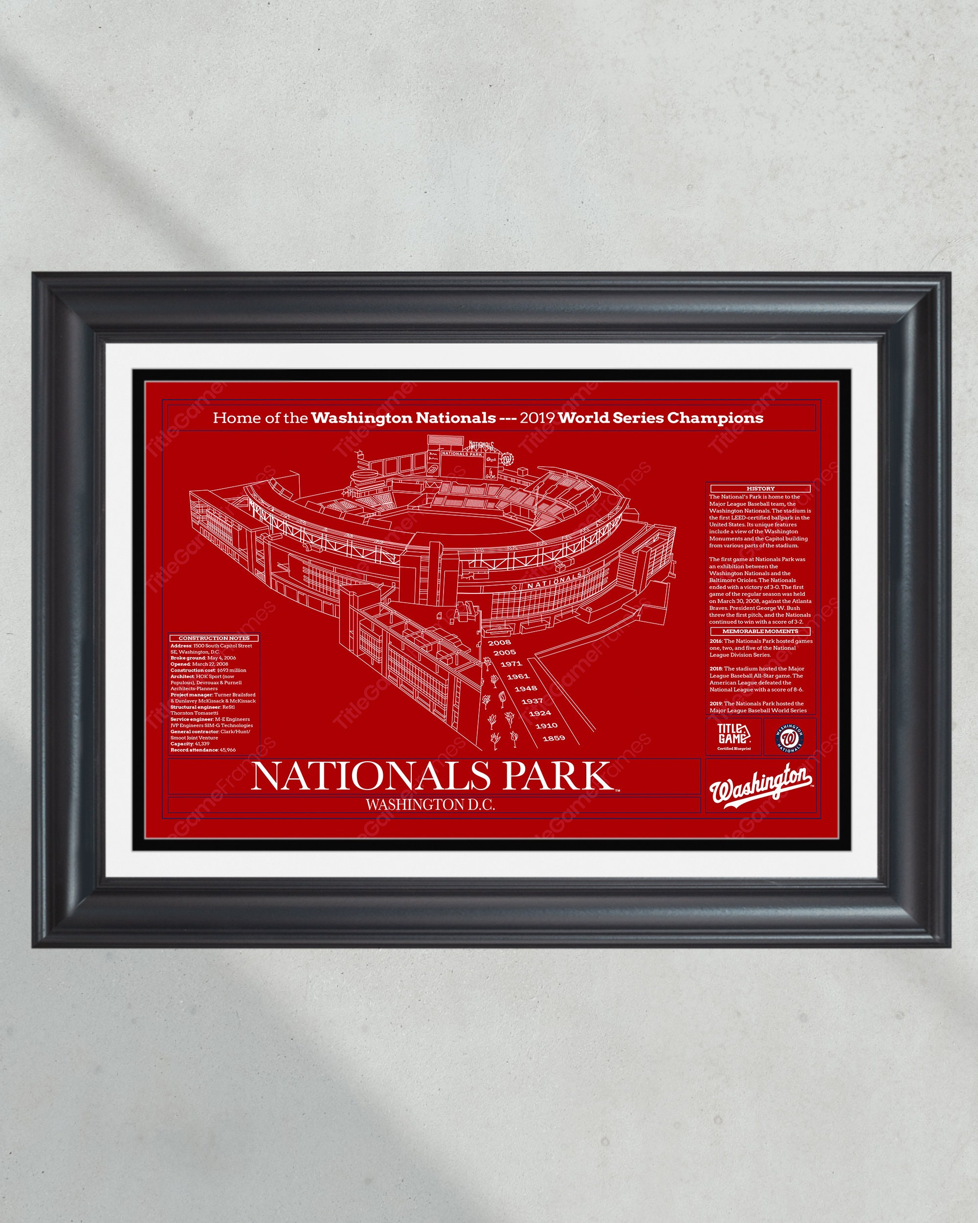 Washington Nationals Nationals Park Stadium Ballpark Blueprint Baseball Wall Art PT60866