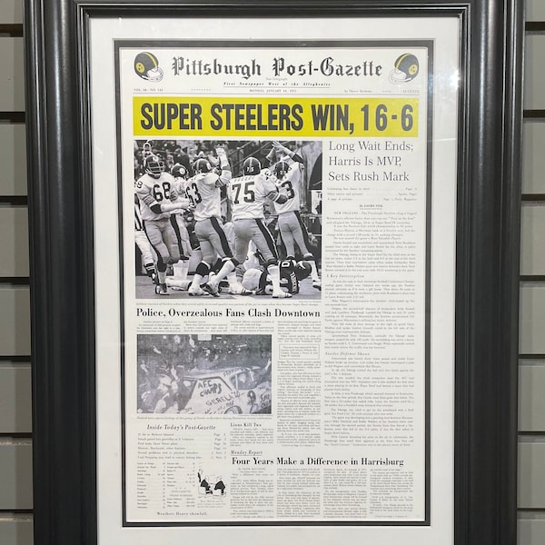 1975 Pittsburgh Steelers Super Bowl IV Champions Framed Front Page Newspaper Print