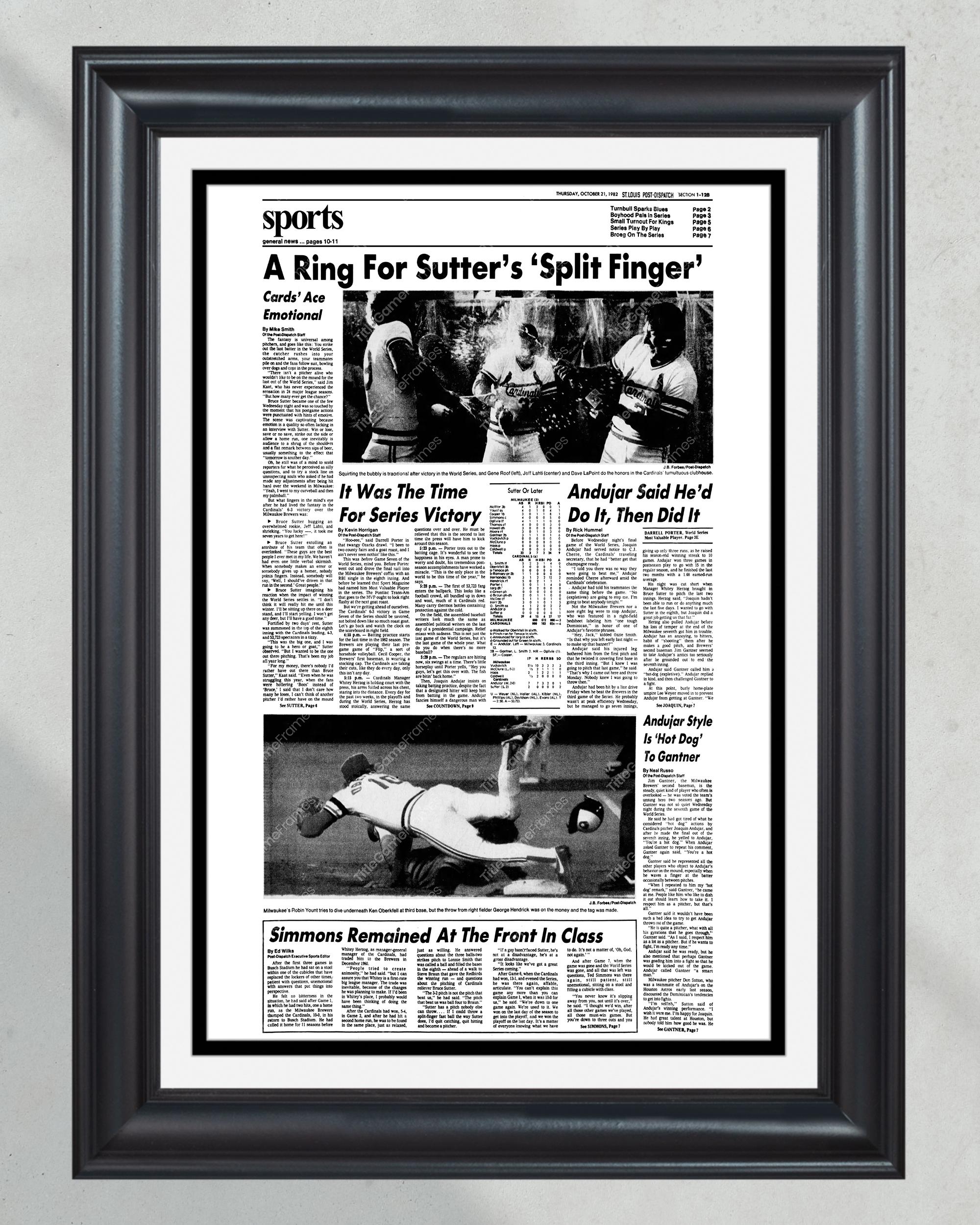 1982 St Louis Cardinals World Series Champions Framed Front Page Newspaper Print PT60261