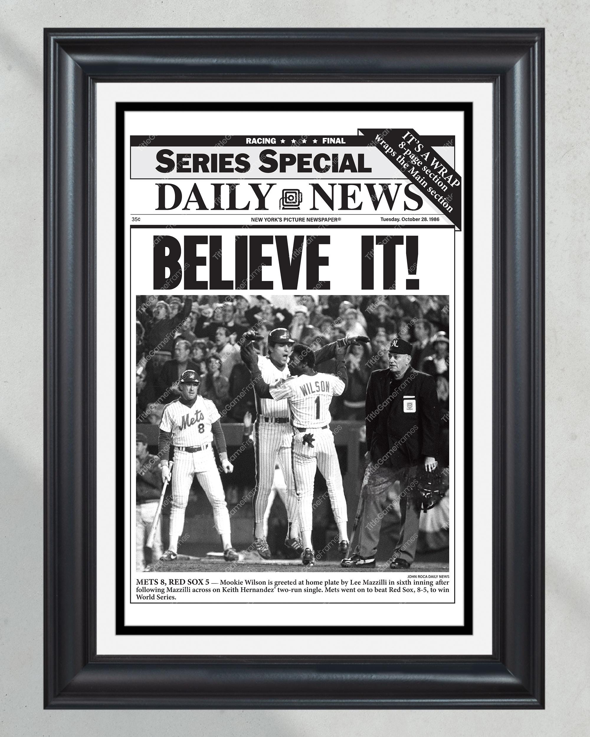 1986 New York Mets 'Believe It!' World Series Victory Framed Newspaper PT60248