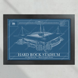 Miami Dolphins Hard Rock Stadium Blueprint Football Print image 4