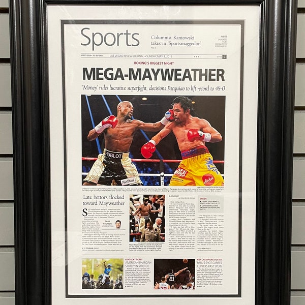 2015 Floyd Mayweather Def Manny Pacquiao to remain undefeated at 48-0 Framed Front Page Newspaper Print