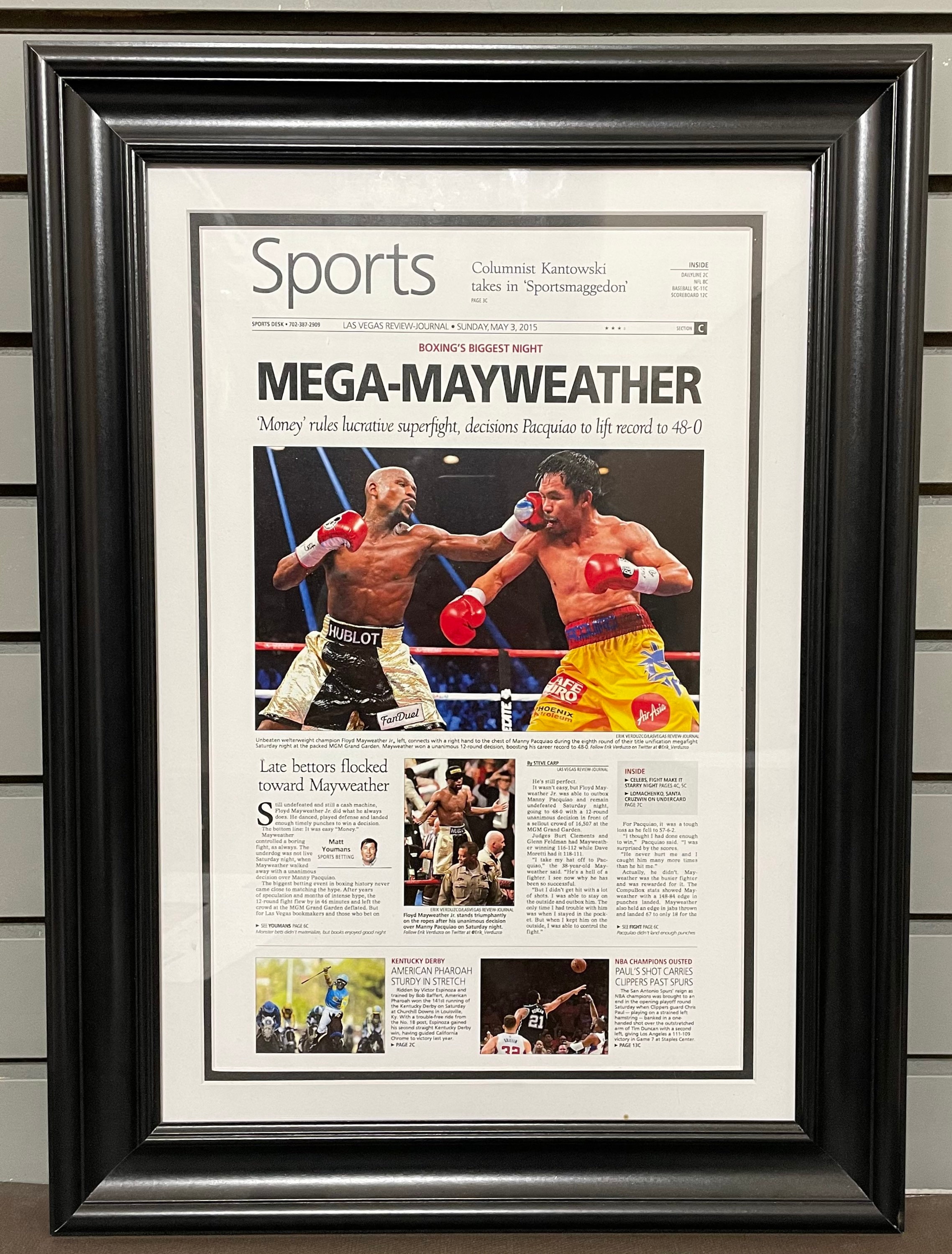 2015 Floyd Mayweather Def Manny Pacquiao to remain undefeated at 48-0 Framed Front Page Newspaper Print PT60211