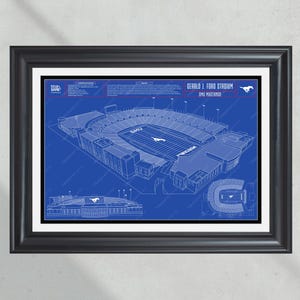 SMU Mustangs Gerald J. Ford Stadium Blueprint: College Football Wall Art