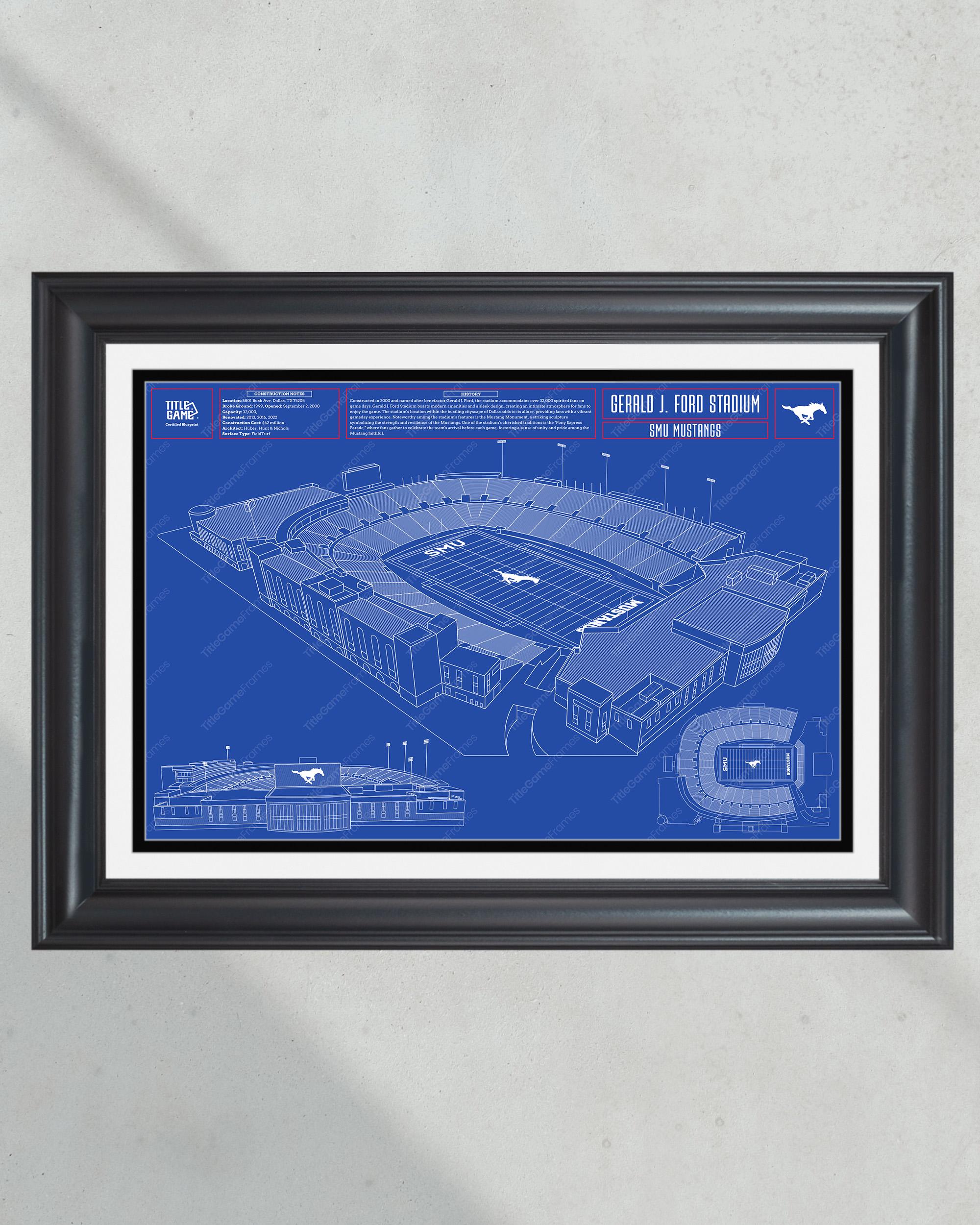 SMU Mustangs Gerald J. Ford Stadium Blueprint: College Football Wall Art PT60215