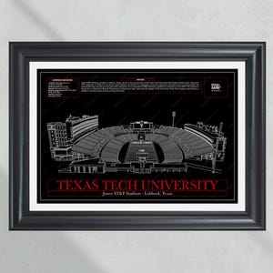 Texas Tech Red Raiders Jones AT&T Stadium Football Blueprint Wall Art