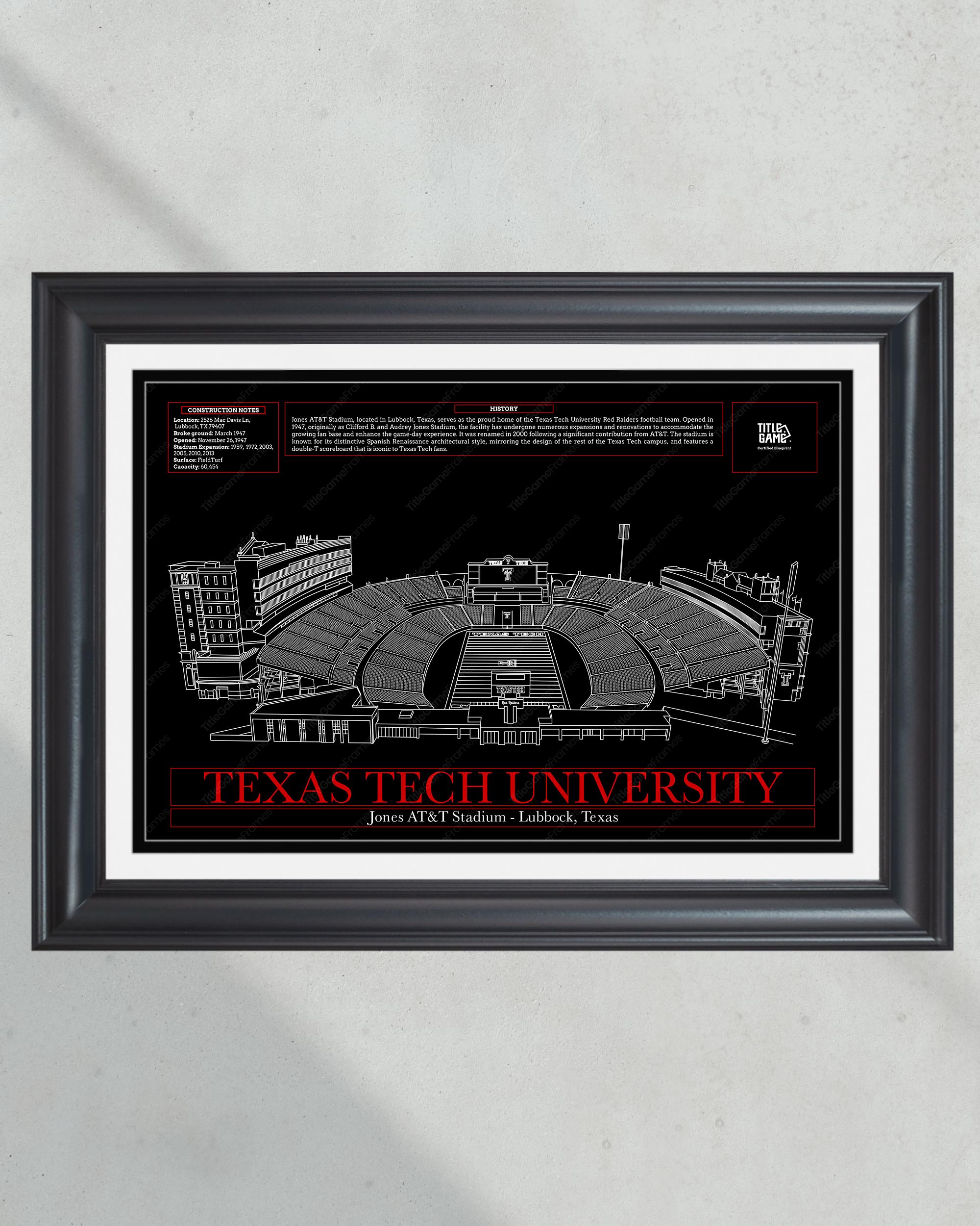 Texas Tech Red Raiders Jones AT&T Stadium Football Blueprint Wall Art PT60279