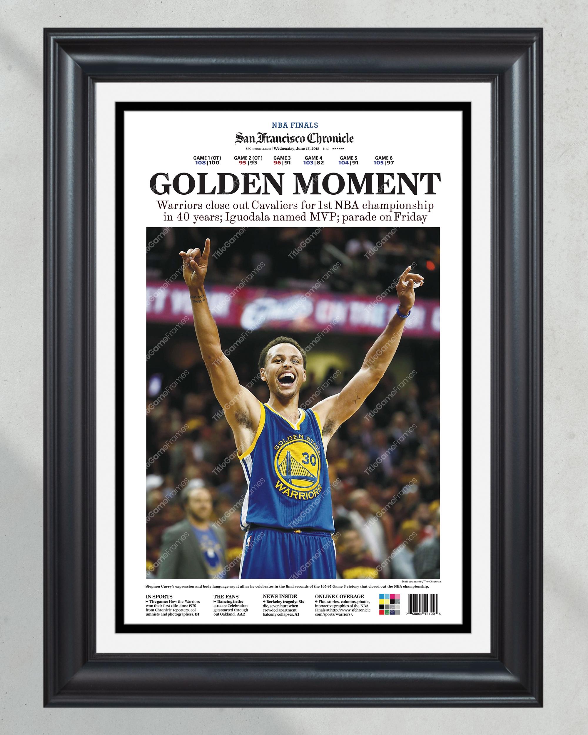 2015 Golden State Warriors 'GOLDEN MOMENT' NBA Champions Framed Front Page Newspaper PT60562