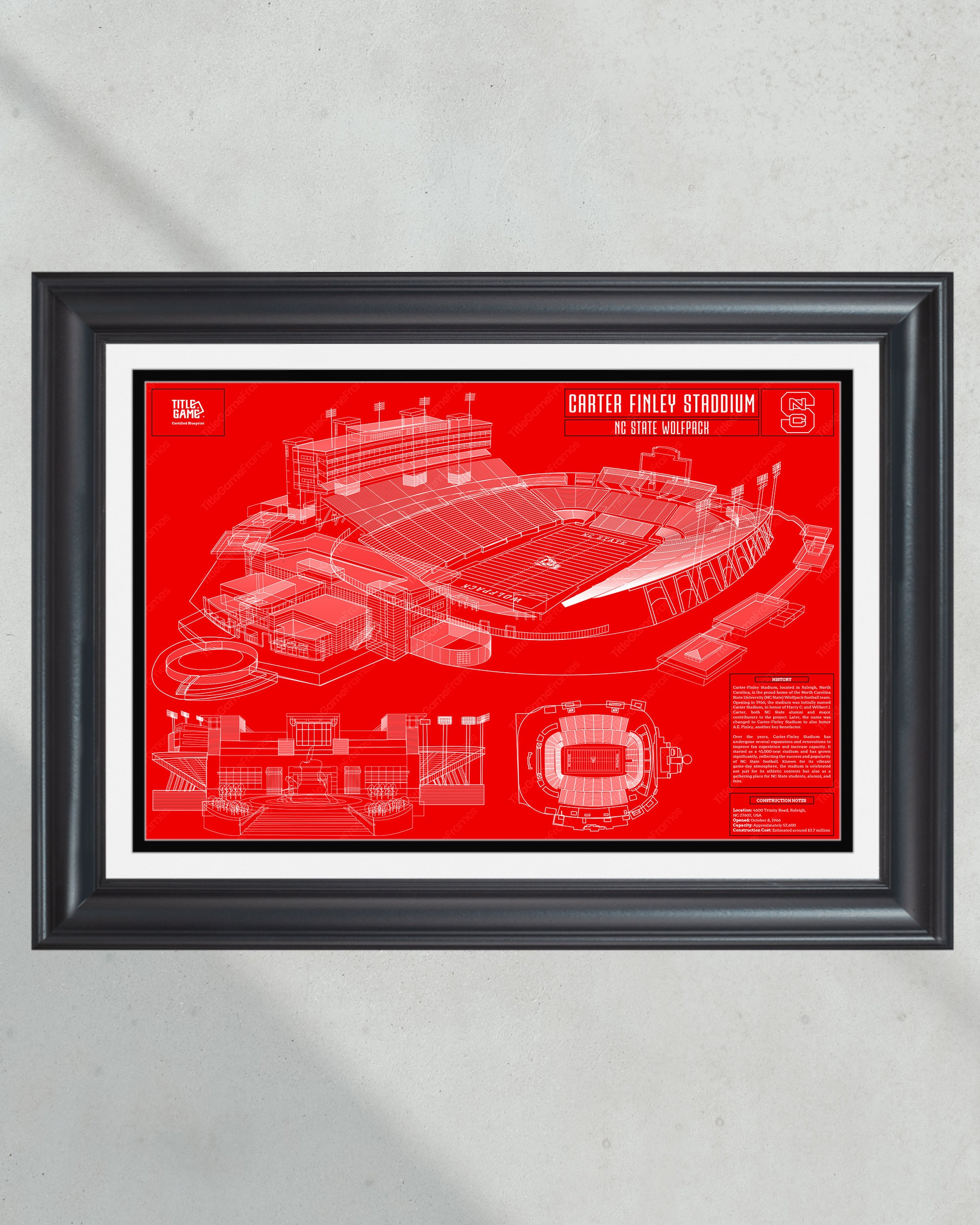 NC State Wolfpack Carter Finley Stadium Blueprint Football Print PT60851