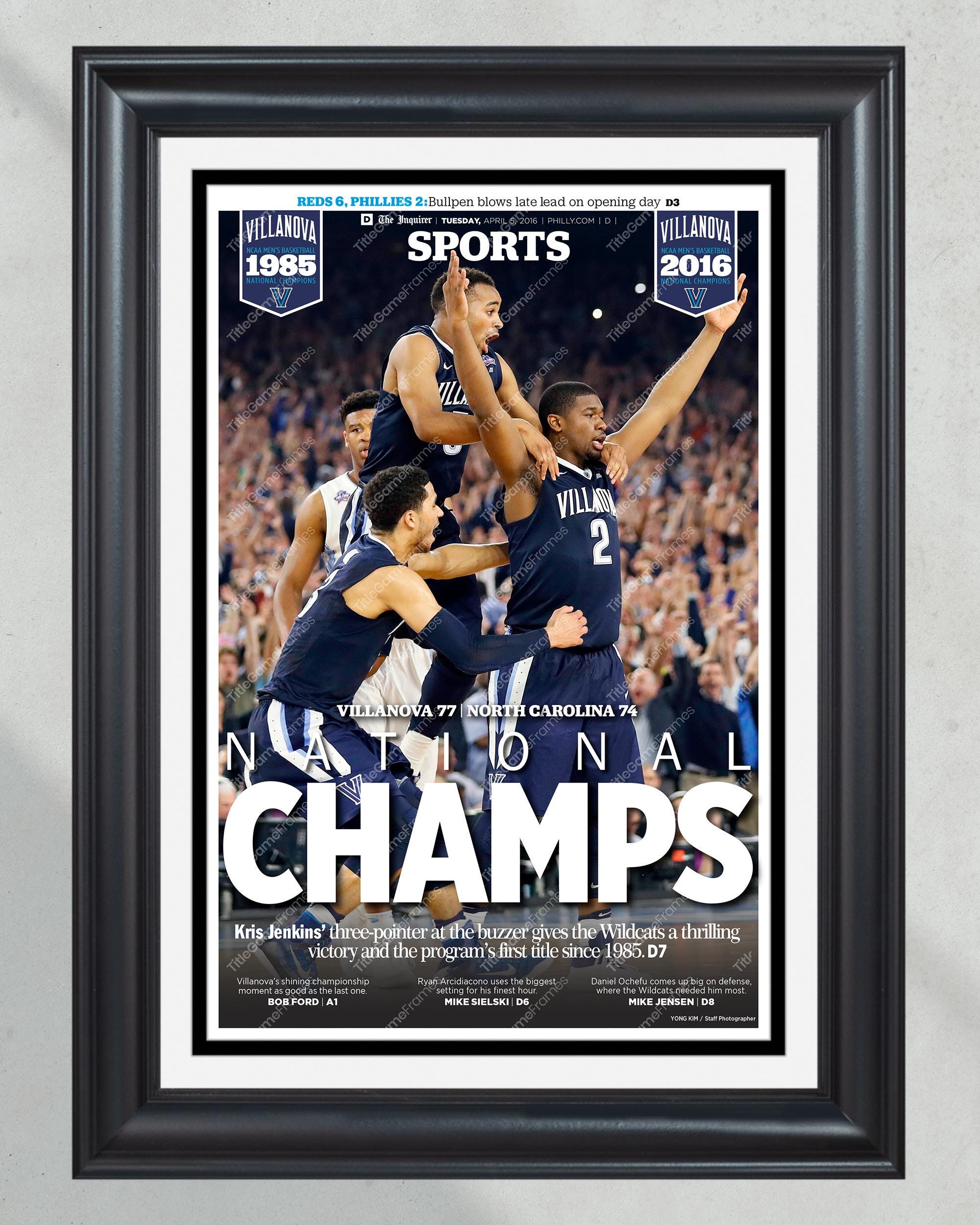 2016 Villanova Wildcats NCAA College Basketball Champions Framed Front Page Newspaper Print PT60988