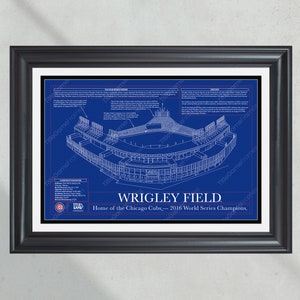 Chicago Cubs Wrigley Field Stadium Ballpark Blueprint Baseball Wall Art