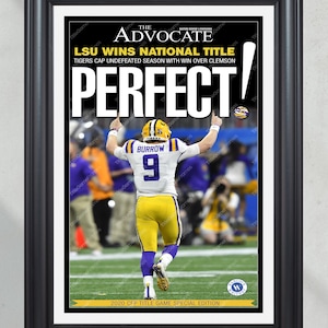 2019 LSU Tigers “Perfect” NCAA National Champions Framed Front Page Newspaper Print