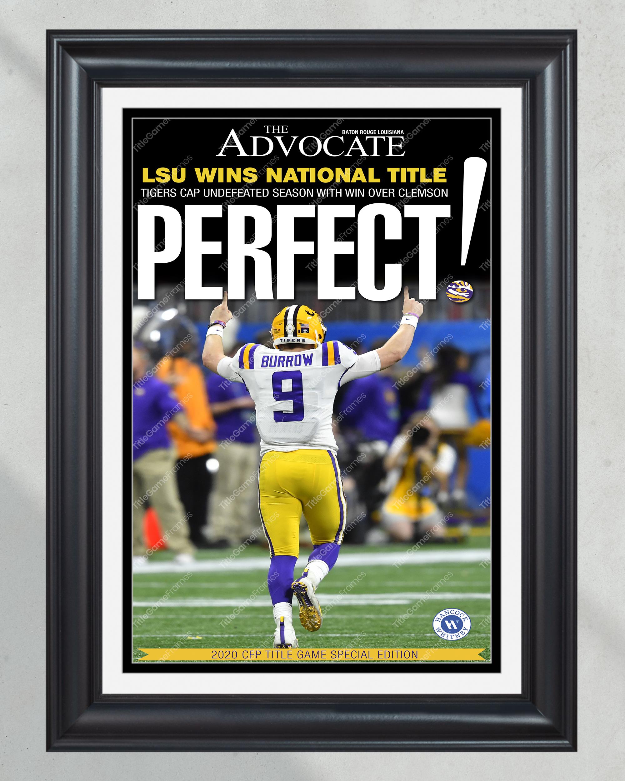 2019 LSU Tigers "Perfect" NCAA National Champions Framed Front Page Newspaper Print PT60670