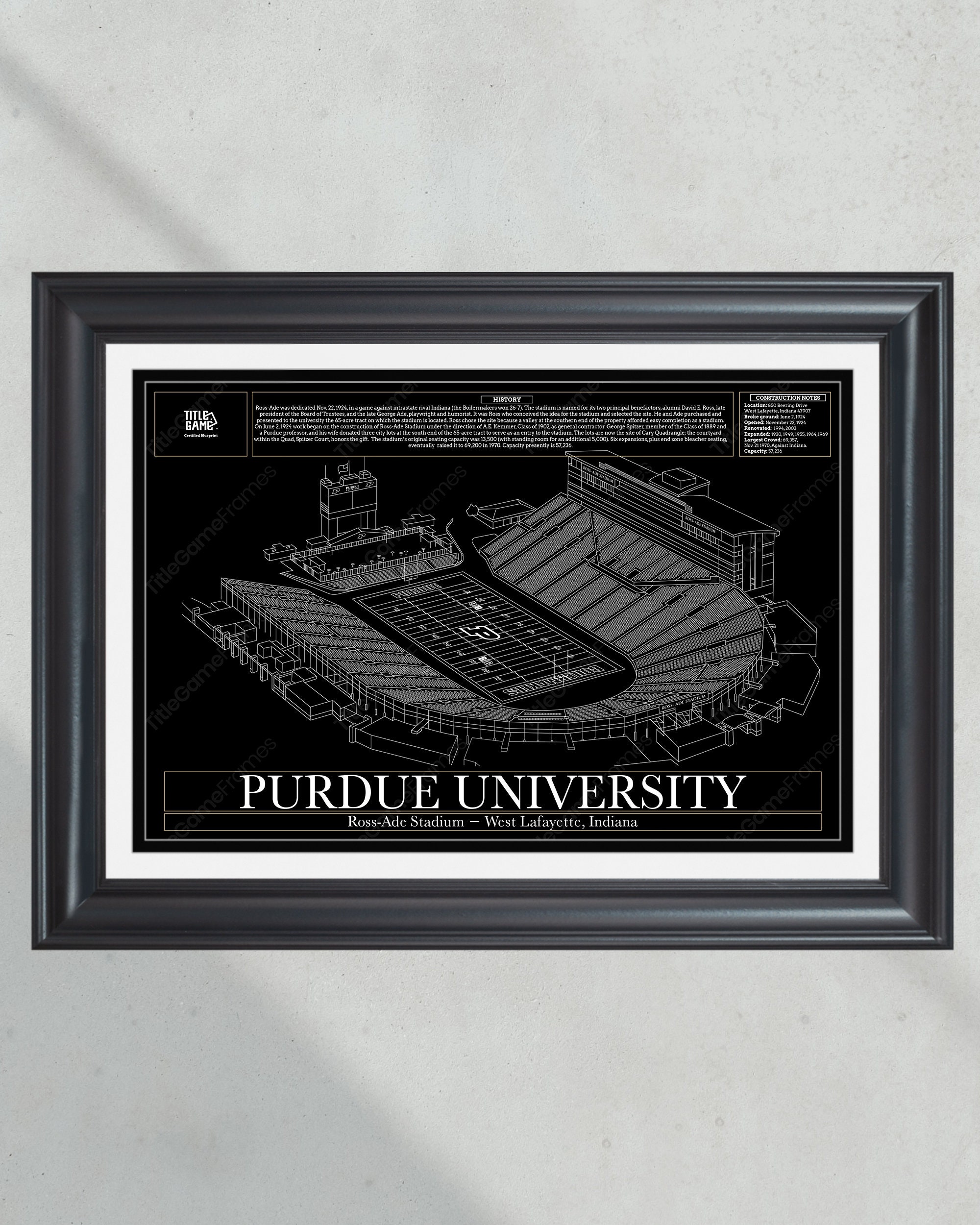 Purdue Boilermakers Ross Ade Stadium Blueprint Football Print PT60990