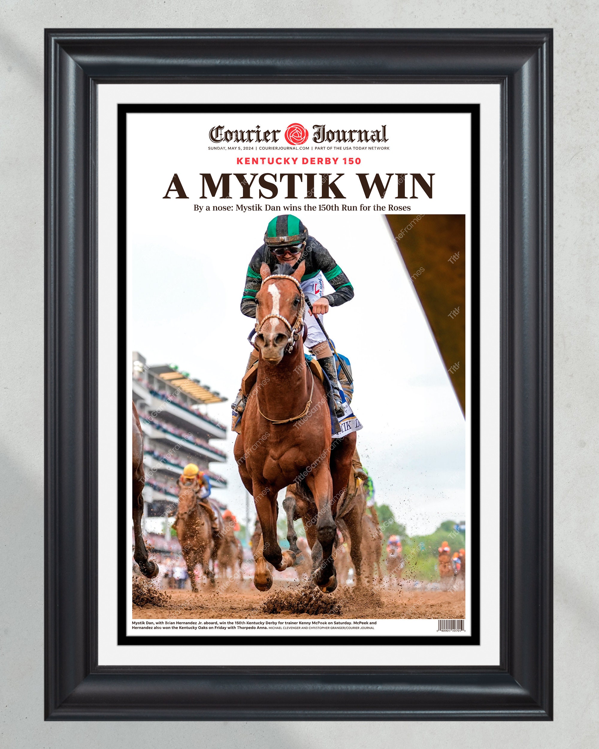2024 Kentucky Derby Mystik Dan & Brian Hernandez Jr. 'A Mystik Win' Framed Newspaper PT60771