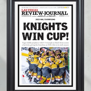 2023 Las Vegas Golden Knights "¡LOS CABALLEROS GANAN LA COPA!" Periódico de portada del campeonato