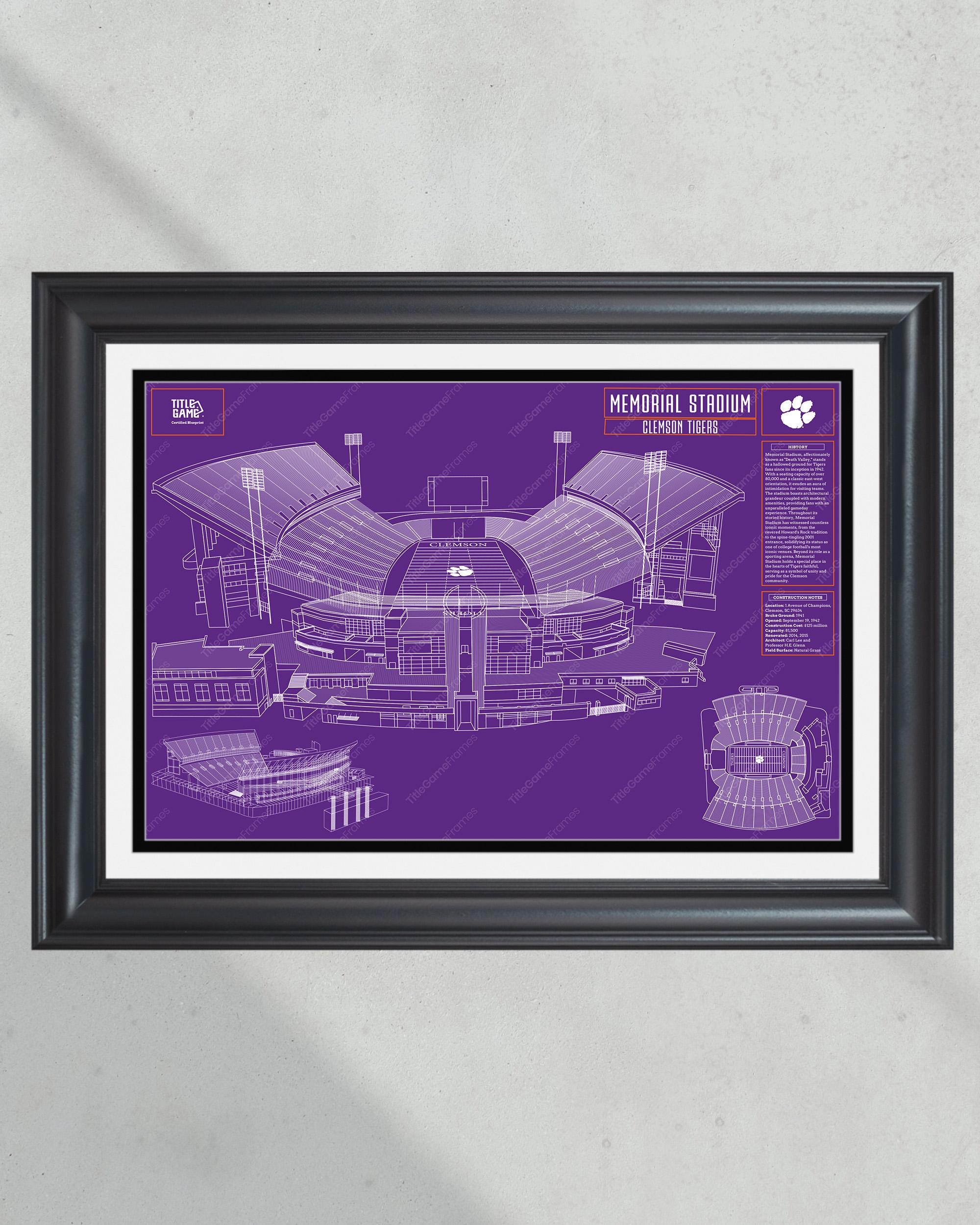 Clemson Tigers Memorial Stadium Blueprint "Death Valley" Wall Art PT60709