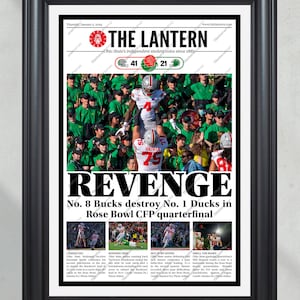 Periódico enmarcado conmemorativo The Lantern “REVENGE” de Ohio State 2024 contra Oregon