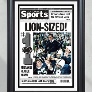 Periódico enmarcado de primera plana de los Penn State Nittany Lions, campeones nacionales de fútbol americano universitario de la NCAA, 1986