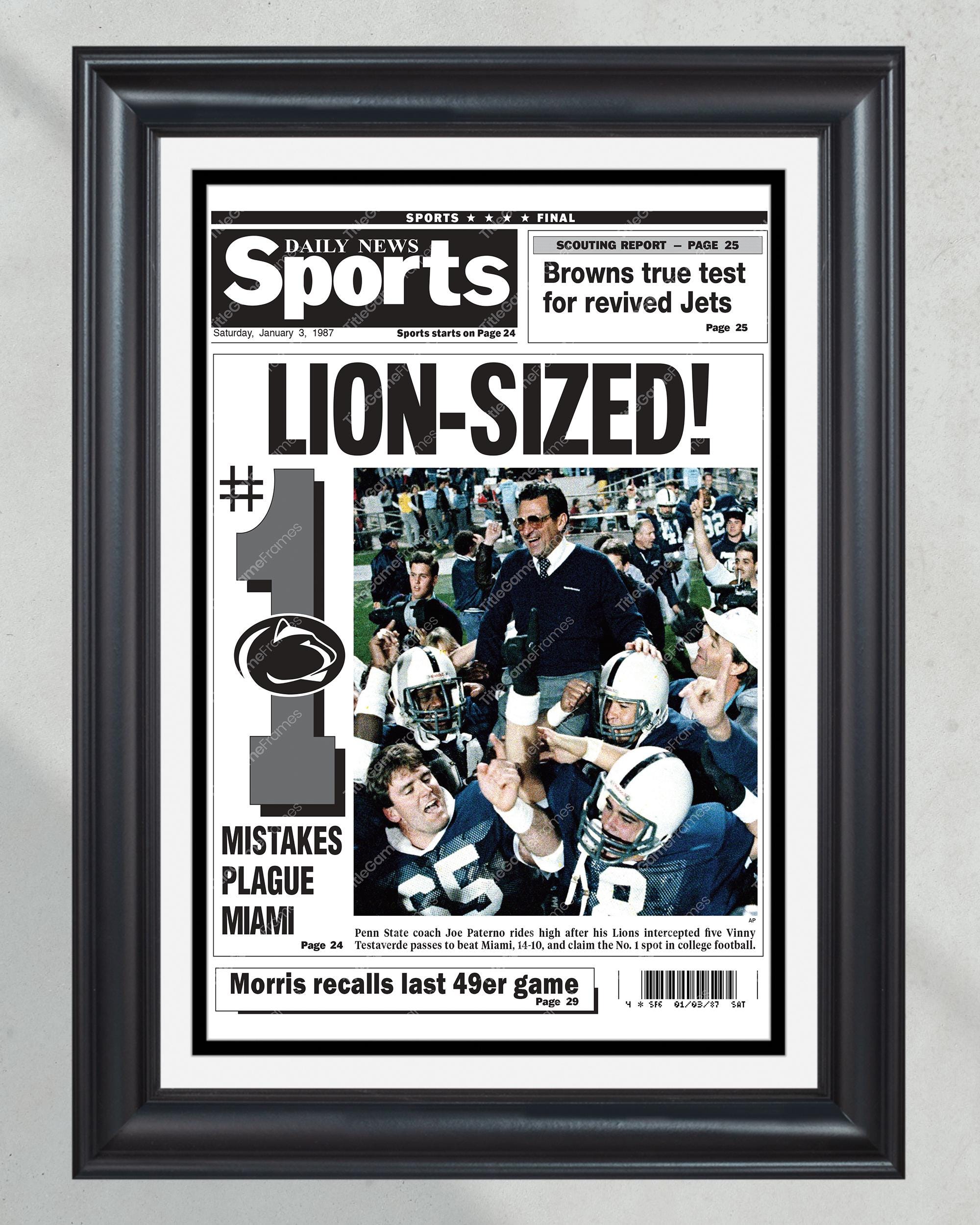 1986 Penn State Nittany Lions NCAA College Football National Champions Framed Front Page Newspaper PT60409