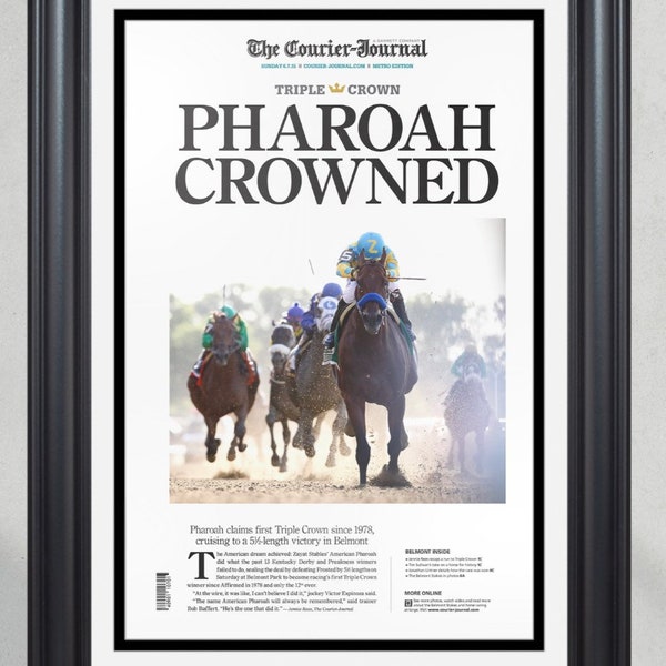 2015 Triple Crown Winner American Pharoah Framed Front Page Newspaper Print