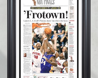 Impresión de periódico enmarcada de portada del campeón de la NBA "Frotown" de los Detroit Pistons de 2004