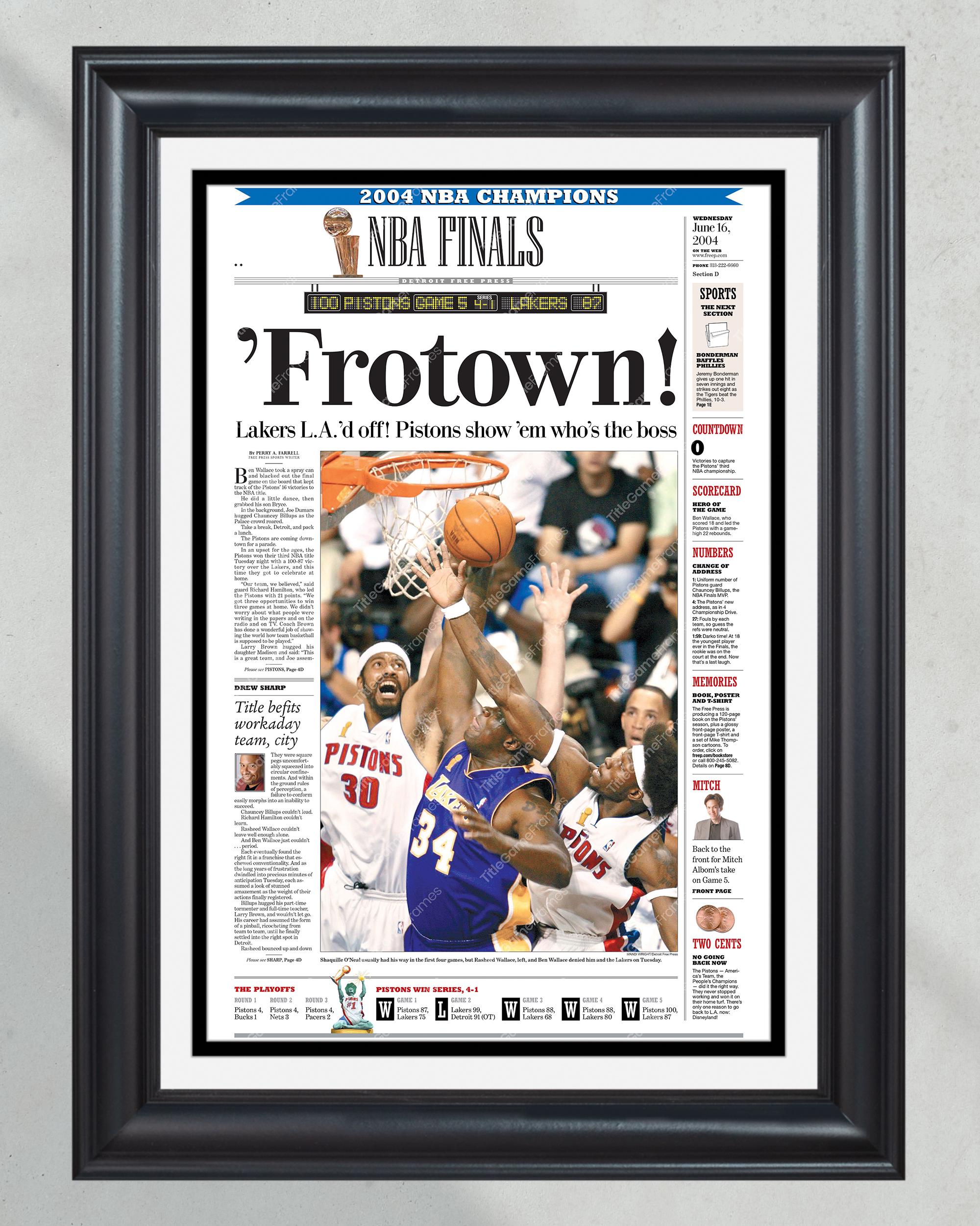 2004 Detroit Pistons "Frotown" NBA Champion Framed Front Page Newspaper Print PT60653