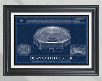 UNC Tar Heels Dean E. Smith Center Basketball Blueprint Wall Art