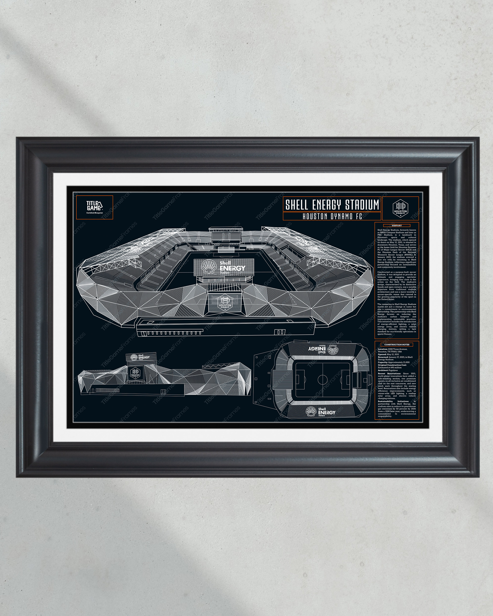Houston Dynamo FC Shell Energy Stadium MLS Soccer Blueprint Wall Art PT60968