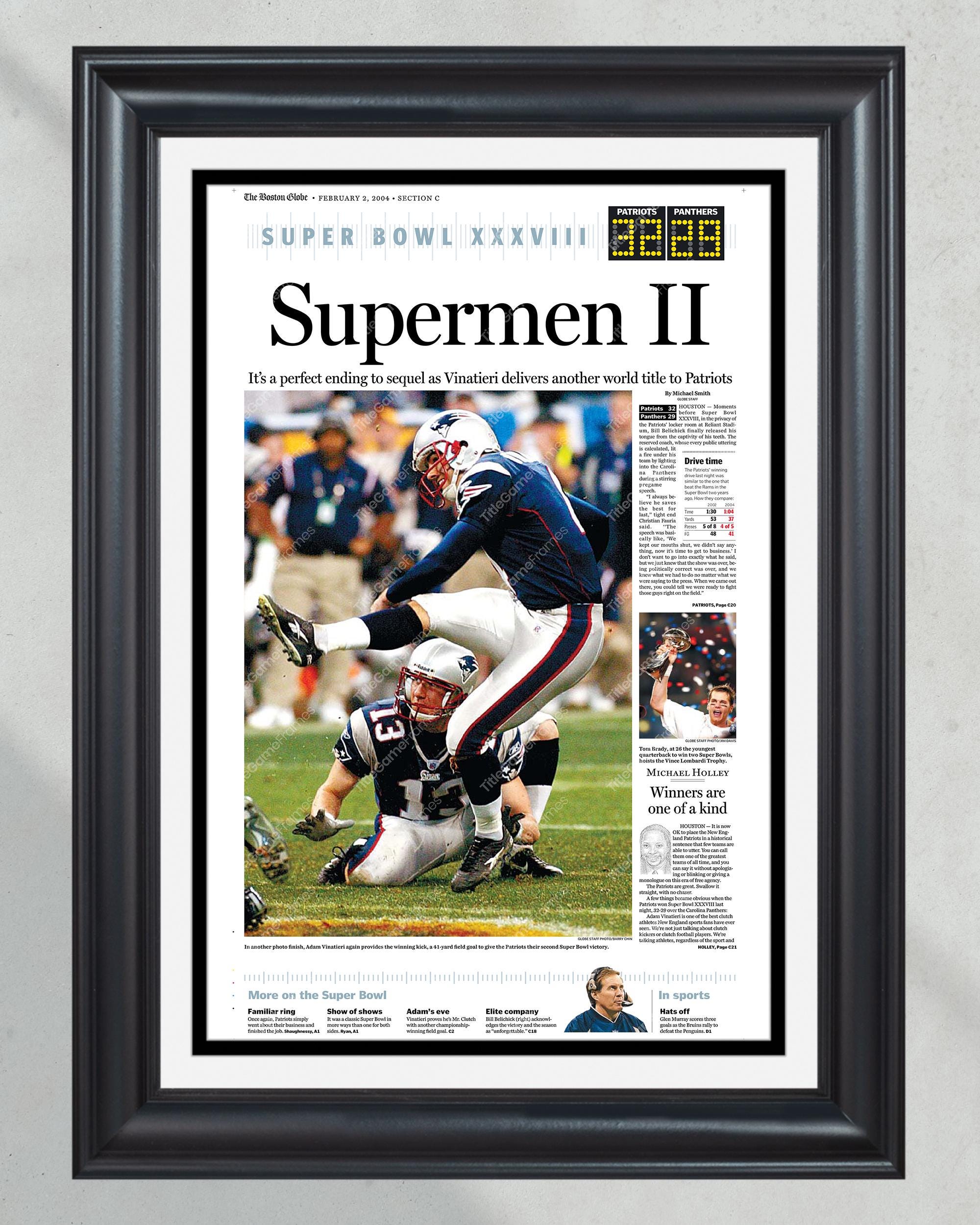 2004 New England Patriots Super Bowl Framed Newspaper Front Page Print PT60452