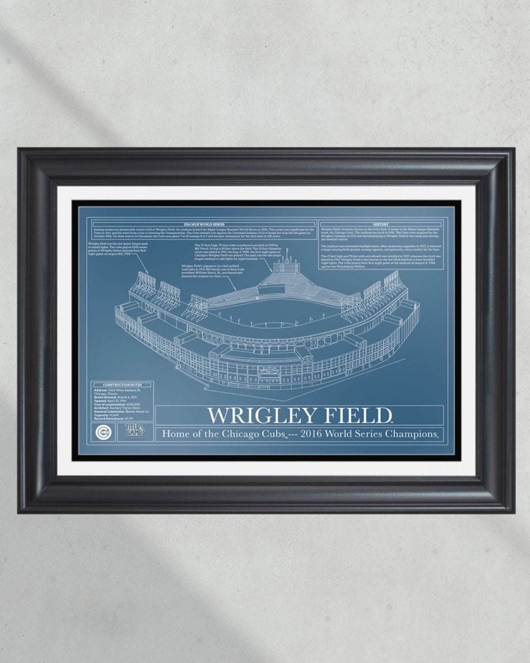 Chicago Cubs Wrigley Field Stadium Ballpark Blueprint Baseball Etsy