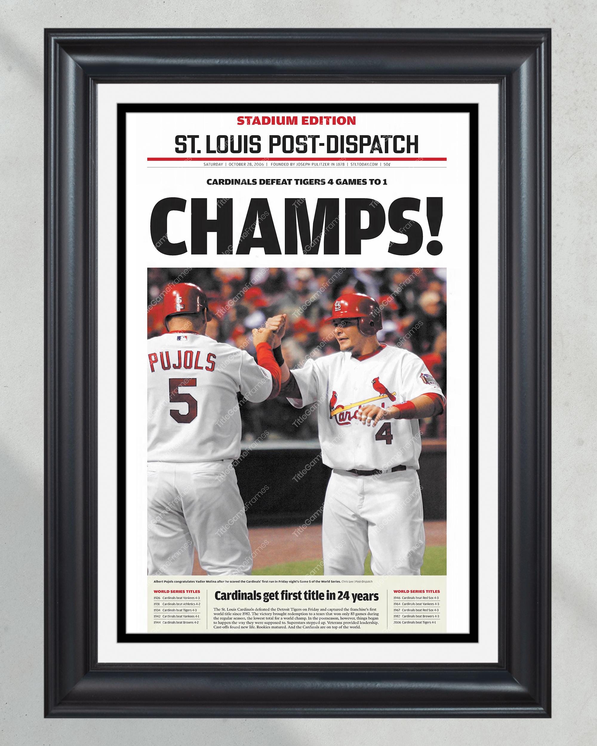 2006 St Louis Cardinals World Series Victory 'CHAMPS!' Commemorative Framed Front Page Newspaper PT60302