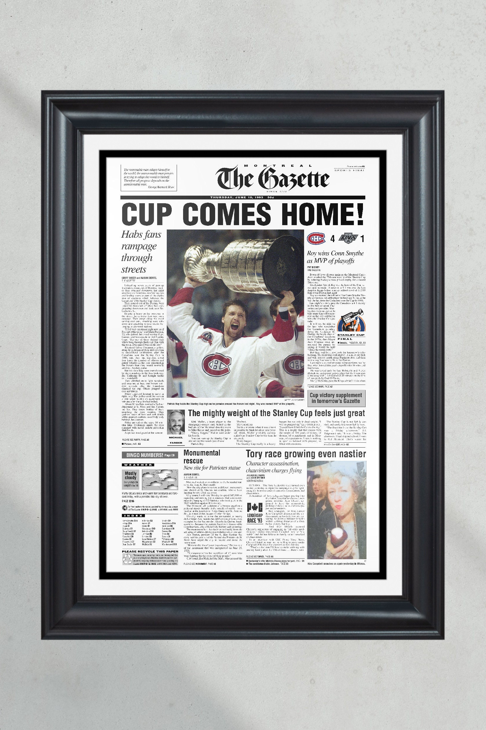 1993 Montreal Canadiens Habs Stanley Cup Champions Front Page Newspaper Print PT60277