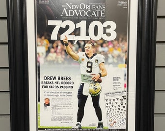 2018 Drew Brees New Orleans Saints Record Breaking Framed Front Page Newspaper Print
