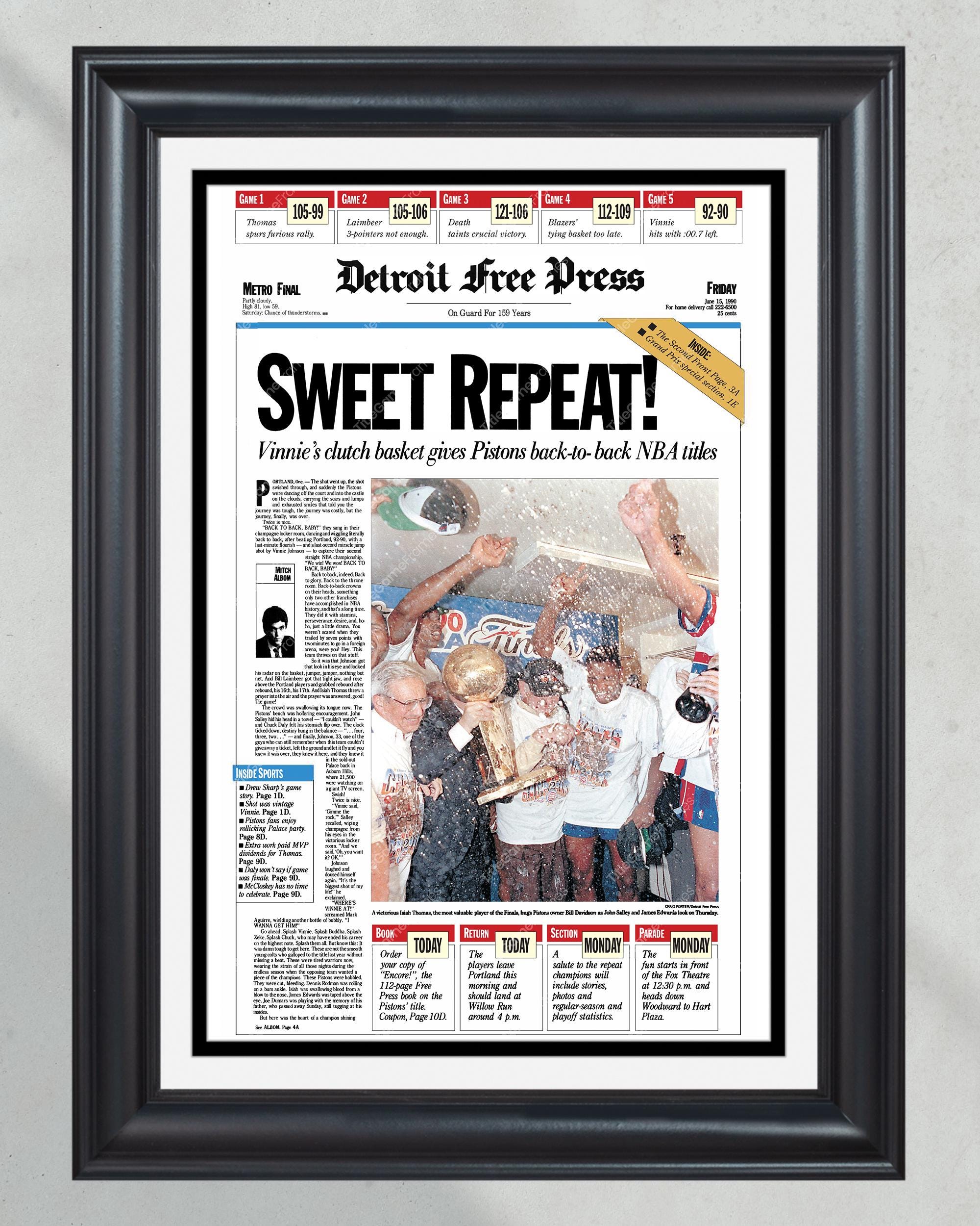 1990 Detroit Pistons NBA Champion Framed Front Page Newspaper Print Bad Boys PT60246