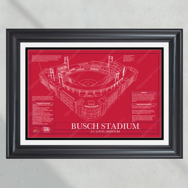 St. Louis Cardinals Busch Stadium Ballpark Blueprint Baseball Wall Art