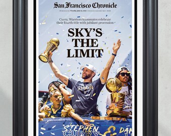 2022 Golden State Warriors “Sky’s The Limit” Parade NBA Champions Framed Front Page Newspaper Print