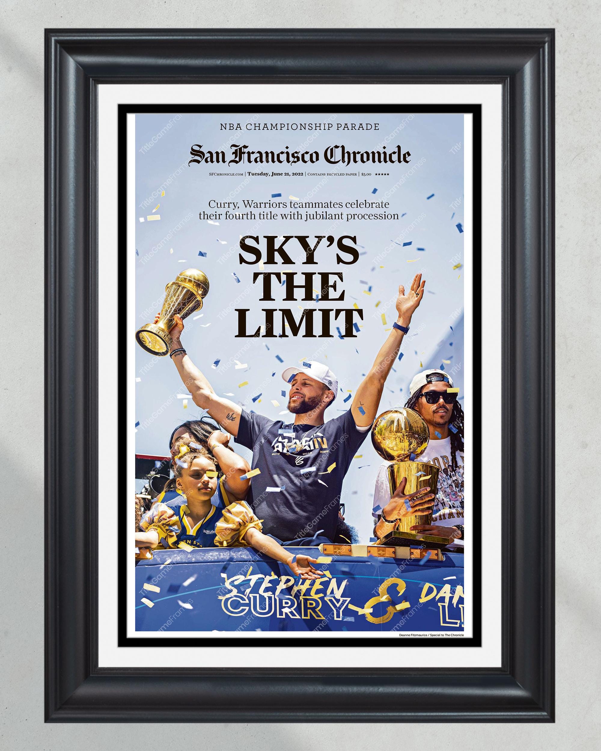 2022 Golden State Warriors "Skys The Limit" Parade NBA Champions Framed Front Page Newspaper Print PT60929