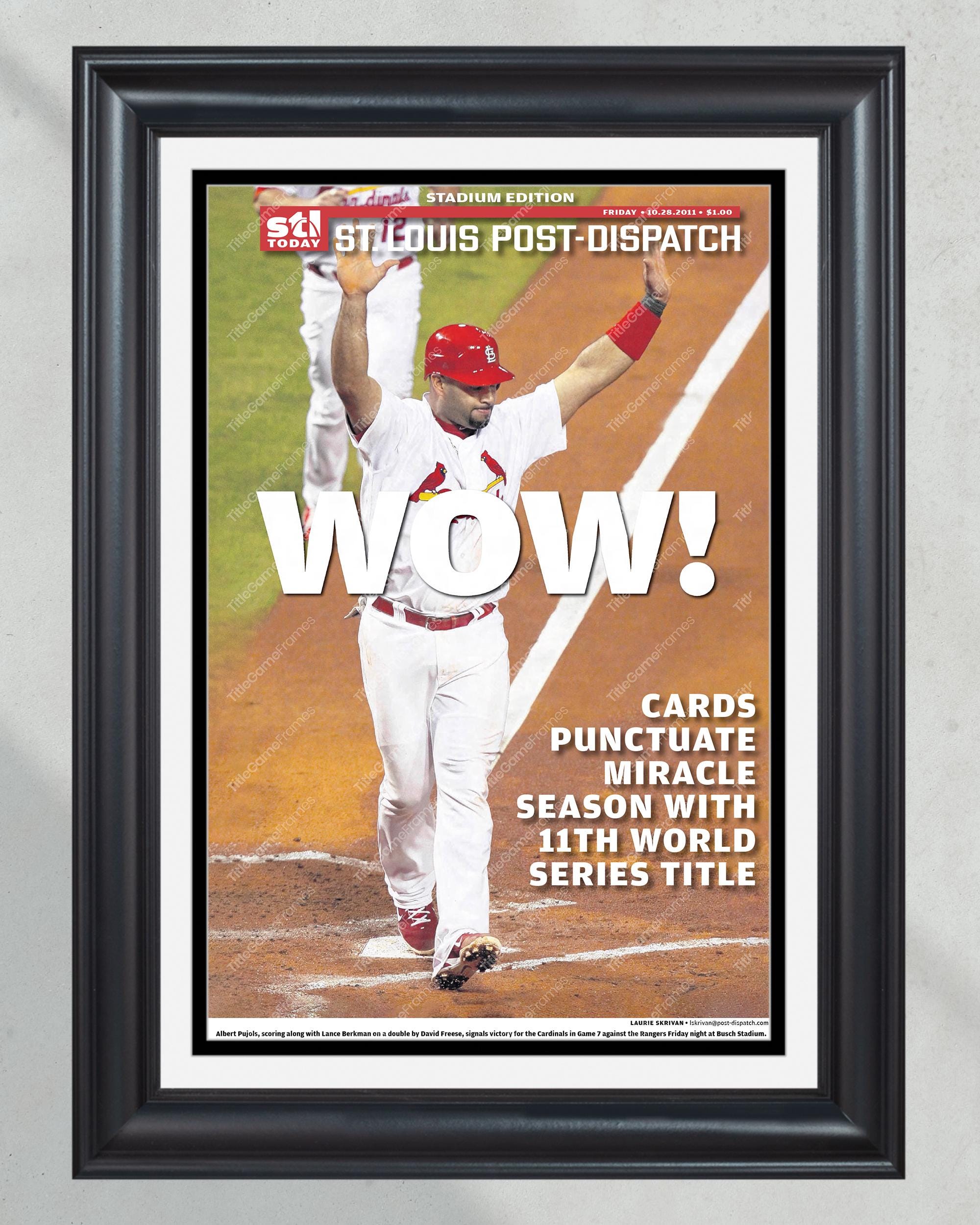 2011 Saint Louis Cardinals Albert Pujols World Series Framed Newspaper Cover Print PT60227