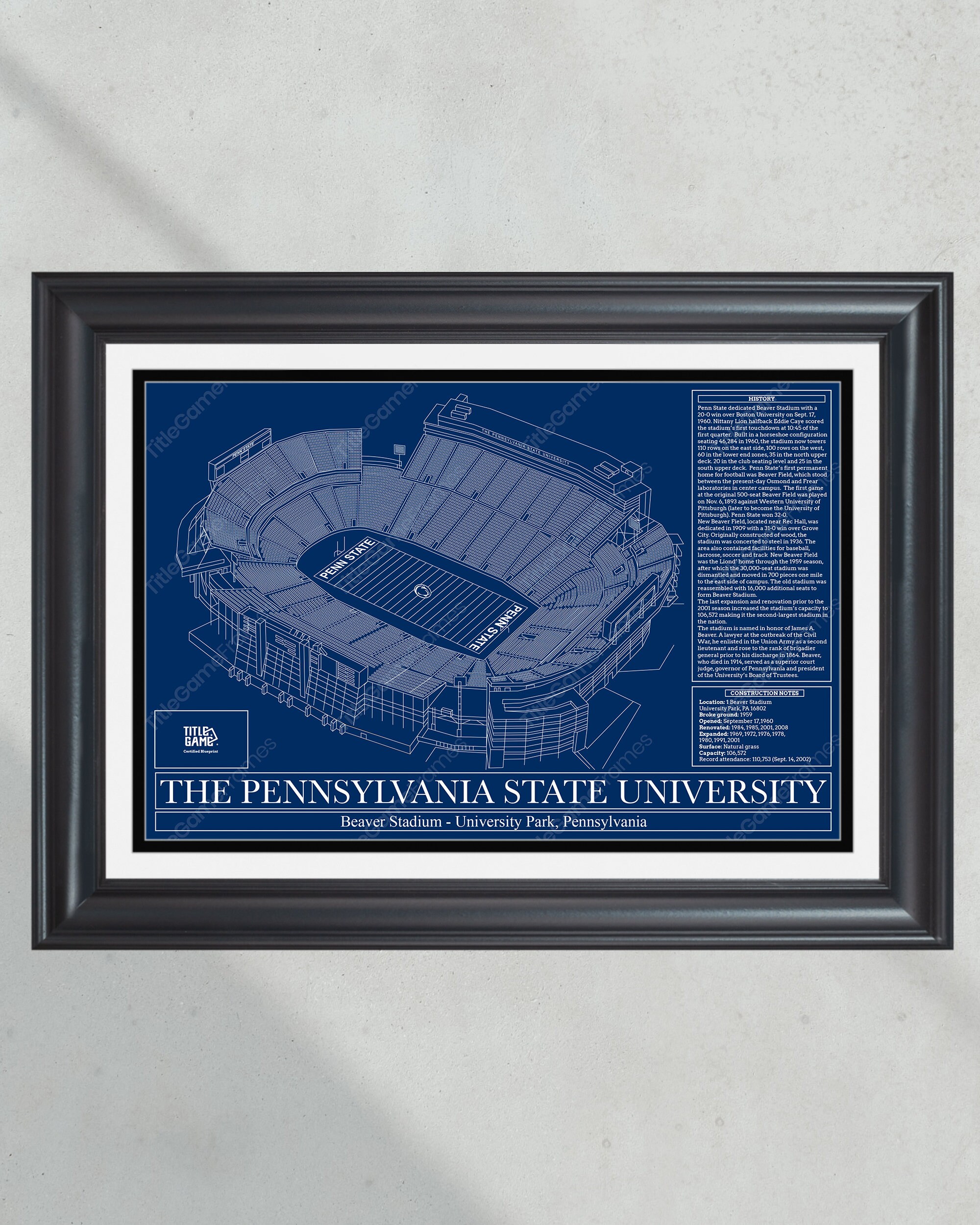 Penn State University Nittany Lions Beaver Stadium Blueprint Football Print PT60200