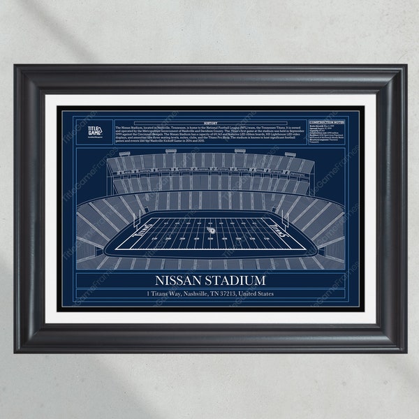 Tennessee Titans Nissan Stadium Blueprint Football Print